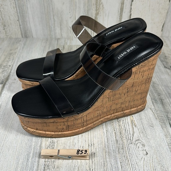 New Nine West Rapps 3 Black Cork Wedge Chunky Sandals #859 - Picture 12 of 12